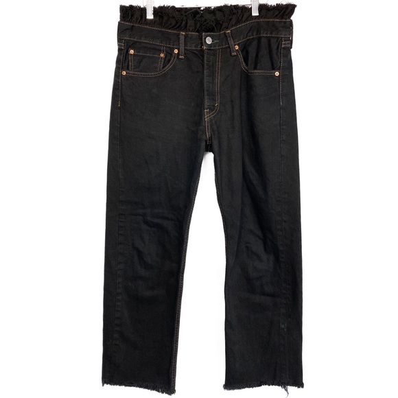 Nasty Gal X Levi's 505 High Rise Straight Leg Fringe Waist Black Denim Jeans- 12 - Picture 1 of 10